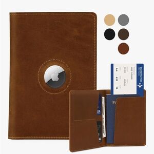 Leather passport holder with air tag slot